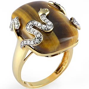20.00 Ct Tiger Eye Snake Diamond Fashion Ring 14K Yellow Gold
