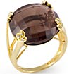 18 1/2Ct Smokey Topaz Round Diamond Ring 14K Yellow Gold