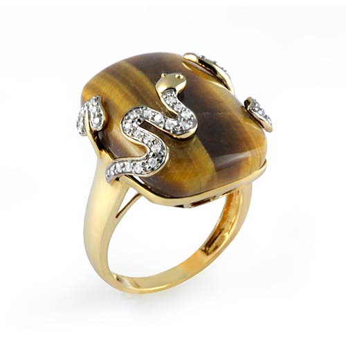 20.00 Ct Tiger Eye Snake Diamond Fashion Ring 14K Yellow Gold