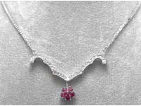 0.83 CT Round Diamond Ruby Heart Necklace Pendant 14K W Gold
