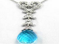 9.82 CT Round Blue Topaz Diamond Heart Necklace 18K W Gold