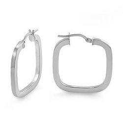 2.4gm 14K White Gold Italian Flat Square Earring 2.00 mm