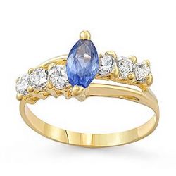 2.3gm 14k Yellow Gold Dark Blue Color Stone Lady Ring