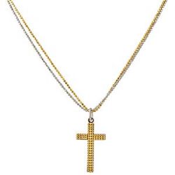 6.5gm 14k Two Tone Gold Cross Pendant Ball Chain 16 inch