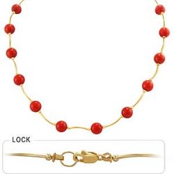 8gm 14k Yellow Gold Coral Bead Tubing Necklace 16 inch