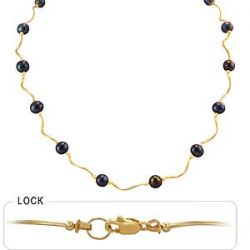 7.4gm 14k Yellow Gold Freshwater Black Pearl Tubing Necklace 16 inch