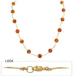 5.5gm 14k Yellow Gold Tubing Amber Necklace 16 inch
