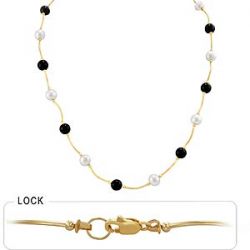 11gm 14k Yellow Gold Tube Black Onyx Pearl Necklace 16 inch