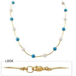 7gm 14k Yellow Gold Pearl Turquoise Tubing Necklace 16 inch
