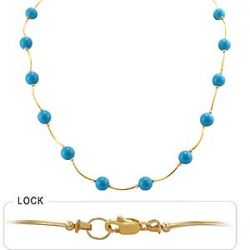 7.5gm 14k Yellow Gold Tubing Turquoise Necklace 16 inch