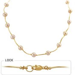 7gm 14k Yellow Gold Pink Pearl Tubing Necklace 16 inch