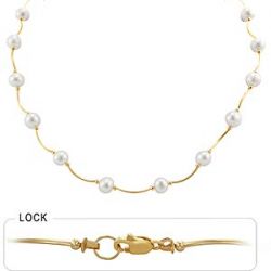 7.6gm 14k Yellow Gold Freshwater Pearl Tubing Necklace 16 inch