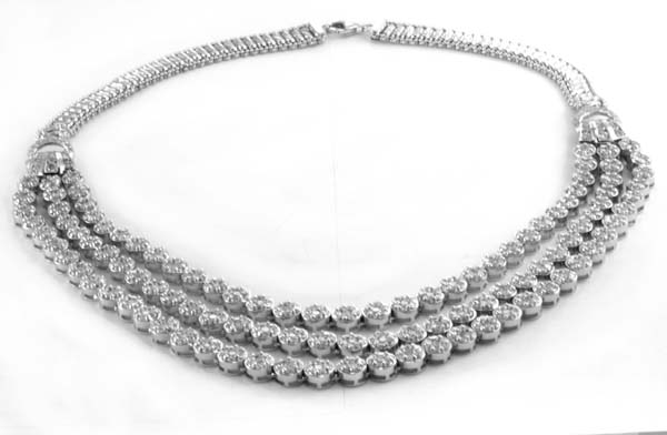 21.00 CT Round Diamond Three Row Necklace 14k White Gold