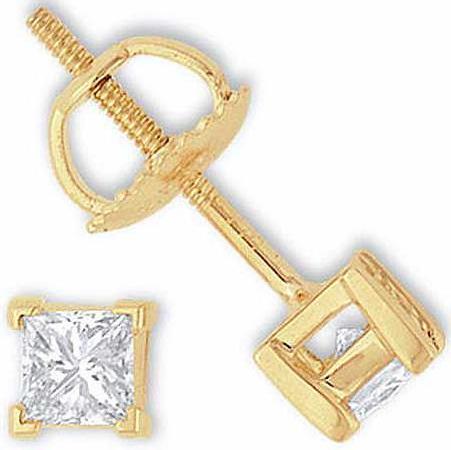 0.20 Ct Princess Diamond Stud Earrings 14k Yellow Gold