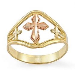 1.7gm 14k Two Tone Gold Cross Lady Ring