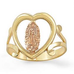 1.9gm 14k Two Tone Gold Heart Virgen Lady Ring