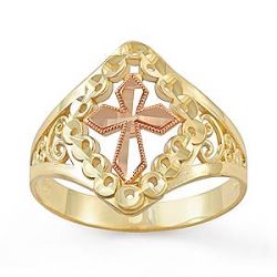 2gm 14k Two Tone Gold Cross Lady Ring