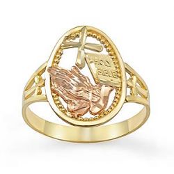2gm 14k Two Tone Gold Praying Hands Lady Ring