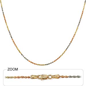 15.50gm 14K Tri Color Gold Diamond Cut Rope Chain 26 inch 3.00mm