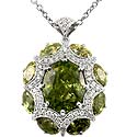 6 Ct Oval Shape Peridot & Diamond Pendant 14k White Gold