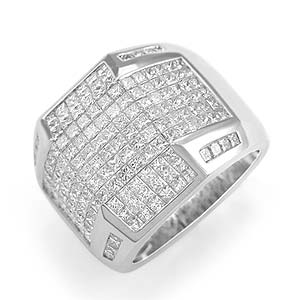 5 CT Mens Princess Diamond Ring 14K W Gold $9,200.00
