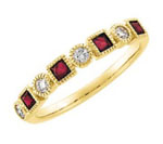0.40 CT Ruby Round Diamond Anniversary Band Ring 14K Yellow Gold