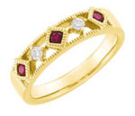1/4 CT Ruby Round Diamond Anniversary Band Ring 14K Yellow Gold