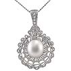 0.30 CT Round Fresh Water Pearls Diamond Pendant 14K White Gold