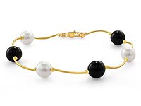 4.3 gm 14K Yellow Gold Fresh Water & Black Onyx Pearl Bracelet 7