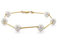 4.50gm 14K Yellow Gold Tubing Fresh Water Pearl Bracelet 7