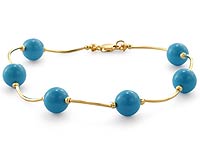 3.20 gm 14K Yellow Gold Tubing Turquoise Bracelet 7