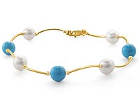 3.60 gm 14K Yellow Gold Tubing Pearl Turquoise Bracelet 7