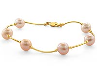 3.20 gm 14K Yellow Gold Tubing Pink Pearl Bracelet 7
