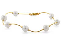 4.30gm 14K Yellow Gold Tubing Pearl Coral Pearl Bracelet 7