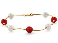3.30 gm 14K Yellow Gold Tubing Pearl Coral Pearl Bracelet 7