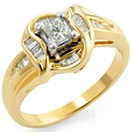 3/4 CT Princess Baguette Engagement Diamond Ring 14K Yellow Gold