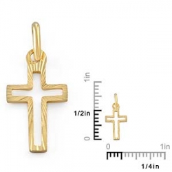 0.6gm 14k Yellow Gold Diamond Cut Hollow Cross Pendant