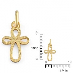 0.6gm 14k Yellow Gold Diamond Cut Hollow Cross Pendant 1/2 inch