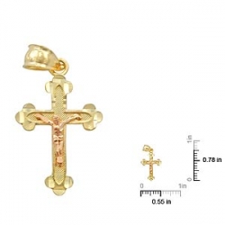 1gm 14k Tri Color Gold Jesus Christ on Cross Pendant 0.78 inch
