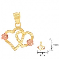 0.9gm 14k Tri Color Gold Double Heart Pendant 0.55 inch