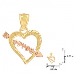 0.8gm 14k Tri Color Gold Heart Pendant 0.63 inch