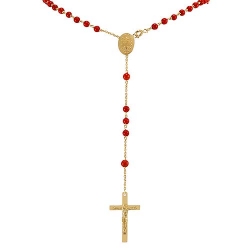 9gm 14k Yellow Gold and Red Coral Beads Rosary