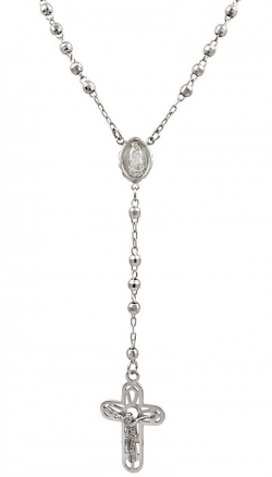 8gm 14k White Gold Bead And Cross Rosary
