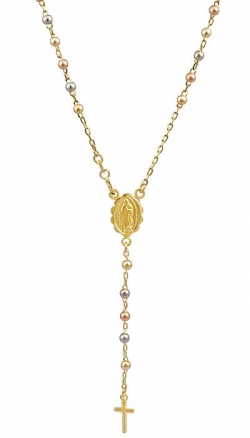 9gm 14k Tri Color Gold Bead Rosary Necklace