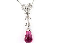 8.12 CT Pink Topaz Round Diamond Heart Necklace 18k White Gold
