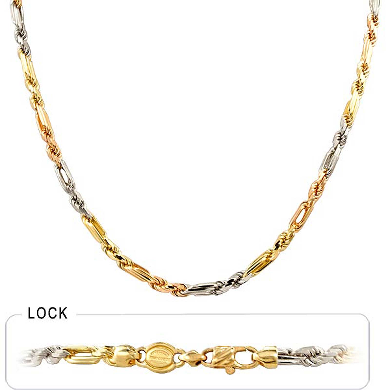 4.00mm 26" 40.00gm 14k Solid Tri Color Gold Men's Rope Chain Necklace Polished eBay