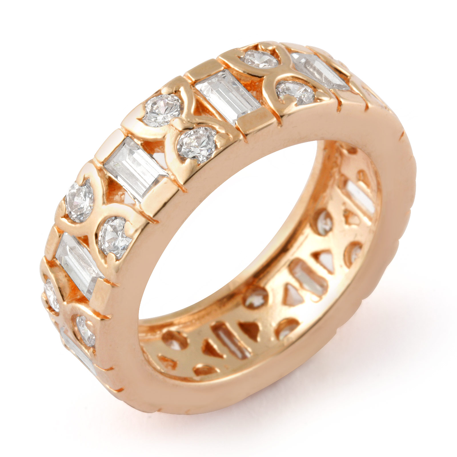 Cubic Zirconia Baguette Wedding Band Eternity Rose Gold Plated 925