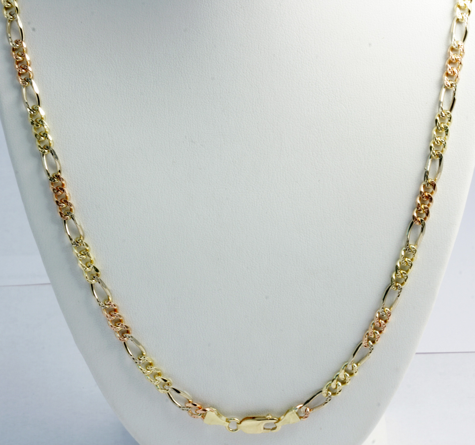 27.00 gm 14k Tri Color Solid Gold Men's Women's Figaro Chain Necklace