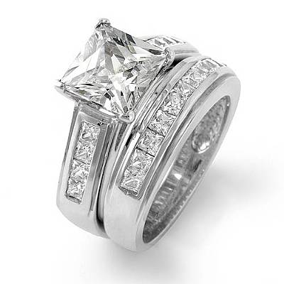 Bridal Wedding Ring Sets on Princess Silitaire Cz Bridal Wedding Ring Set Engagement 925 Sterling