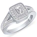 1 Ct Emerald Round Diamond Engagement Ring 14K White Gold